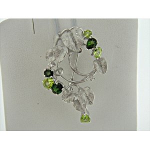 Photo: K18WG GREEN TOURMARINE/PERIDOT/DIA BROOCH